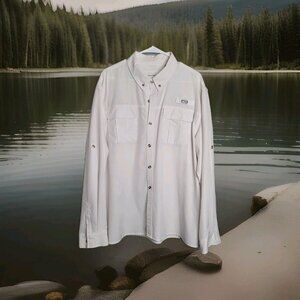 Sportsmans Shirt Size 2XL Outdoor Fishing Long Sleeve Button White Vent